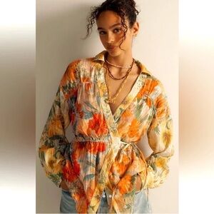 Anthropologie Pilcro Long Sleeve Wrap Tunic Blouse